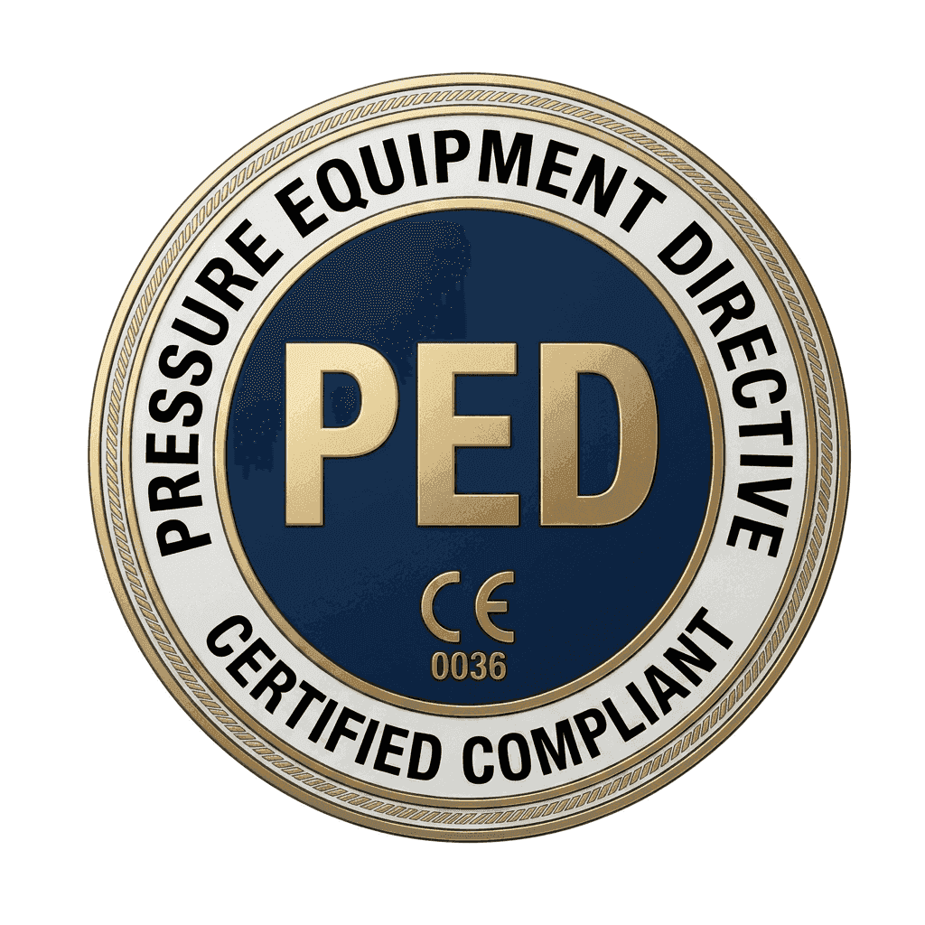 PED certification mark — European Pressure Equipment Directive Certified Compliant, CE 0036